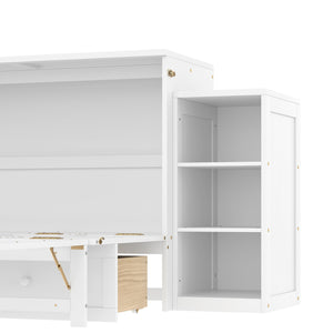 English Elm Full-Size Murphy Bed With Stylish Storage Drawers & Shelves – Perfect For Compact Spaces & Guests! W1580S00251