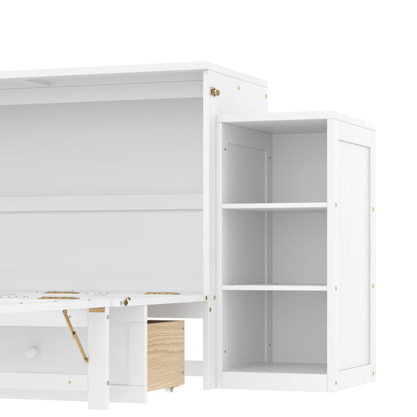 English Elm Full-Size Murphy Bed With Stylish Storage Drawers & Shelves – Perfect For Compact Spaces & Guests! W1580S00251