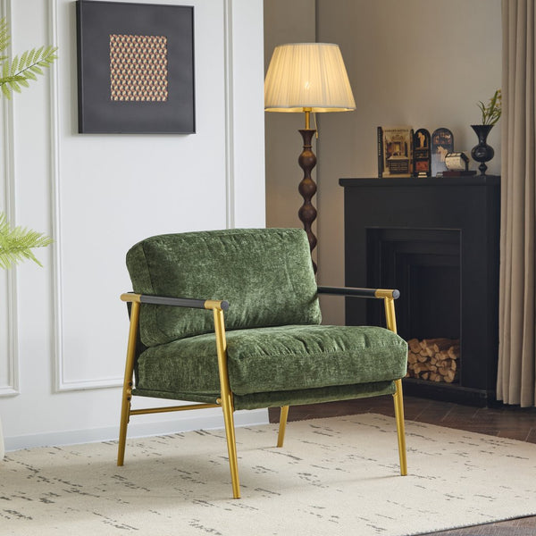English Elm Christopher Knight Home® - 27.56" Modern Accent Chair with Plush Cushions, Sleek Metal Frame and Wooden Armrests for Cozy Rooms Gold,Green N767P215306E
