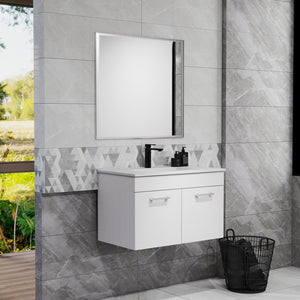 English Elm 32-Inch Bathroom Vanity Combo With Mirror & Sink - Wall-Mounted, Soft-Close Doors, Glossy White Finish W3151S00027
