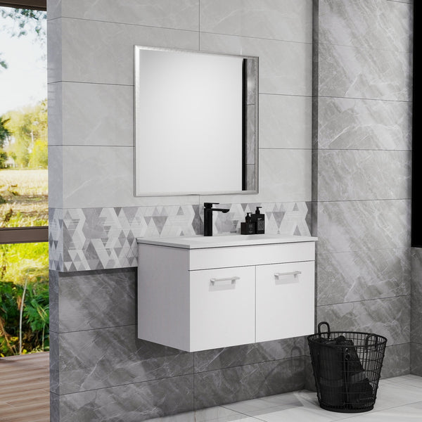 English Elm 32-Inch Bathroom Vanity Combo With Mirror & Sink - Wall-Mounted, Soft-Close Doors, Glossy White Finish W3151S00027