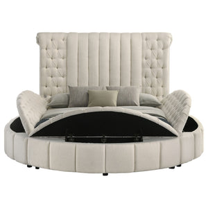 English Elm Santiago Boucle Queen Bed with Curved Frame Tufted Storage Base and Usb Charging B062S01673