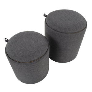 English Elm Tray Nesting Ottoman Set in Charcoal Fabric with Natural Wood Tray – Dual Seating, Storage & Serving Solution B202P223749