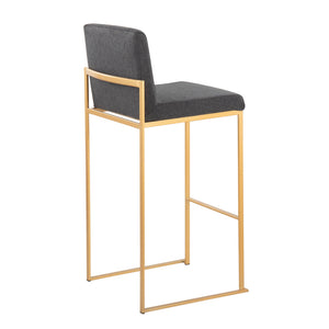 English Elm Fuji High Back Barstool Set Of 2 In Luxe Gold Steel & Charcoal Fabric - Modern Comfort For Any Space B202P222175