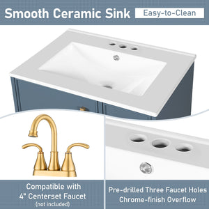 English Elm Christopher Knight Home® - 24" Bathroom Vanity with Ceramic Sink, Solid Wood Frame, Soft-Close Drawers & Ample Storage Appeal Grey N759P269734E