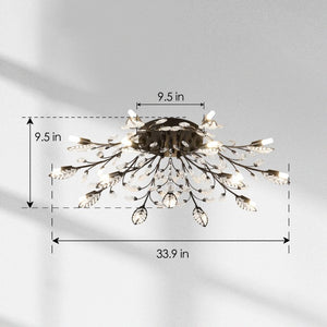 English Elm 15-light Matte Black Farmhouse Chandelier Seeded Glass Globes for Dining Room W5008P466520