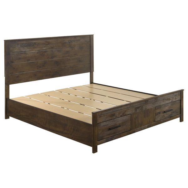 English Elm Greely Rustic Golden Brown 5-Piece Storage Bedroom Set — Eastern King Bed, Dresser, Chest, Nightstand, Mirror, Farmhouse Style B062S01004