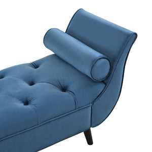 English Elm Upholstered Velvet Tufted Bench with Bolster Pillows Solid Oak Legs Bedroom Entryway Blue N761P304407C