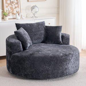 English Elm Round Swivel Barrel Chair Plush Chenille Upholstery Cozy Accent Seat for Any Room Black W2915P338890