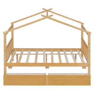 English Elm Twin House Bed Solid Pine Kids Cottage Frame with Storage Drawers Imaginative Room N708P309247M