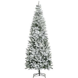 English Elm Homcom 9Ft Slim Snow-Flocked Pine Christmas Tree With Realistic Branches & Easy Setup For Tight Spaces W2225P229295