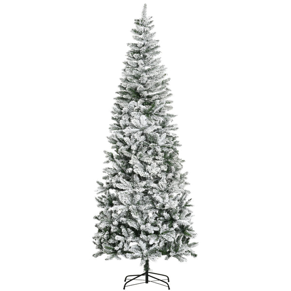 English Elm Homcom 9Ft Slim Snow-Flocked Pine Christmas Tree With Realistic Branches & Easy Setup For Tight Spaces W2225P229295
