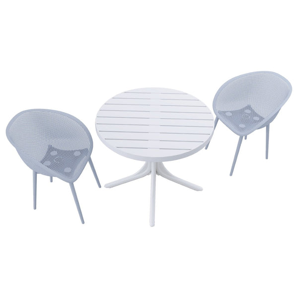 English Elm Summer Outdoor Bistro Set Uv Resistant Polypropylene Slatted Chairs and Round Patio Table Light Baby Blue,White W3450S00019