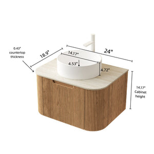 English Elm Dina Floating Bathroom Vanity with Sintered Stone Top and Crystal Glass Basin Beige,Natural Wood,White W2615S00339