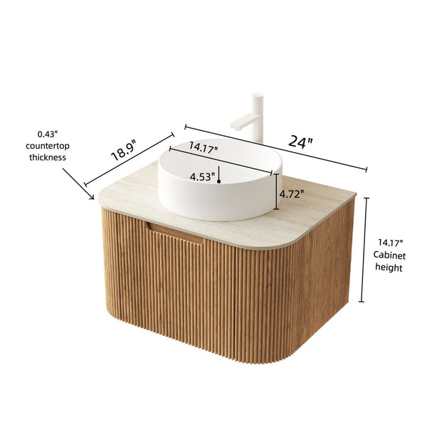 English Elm Dina Floating Bathroom Vanity with Sintered Stone Top and Crystal Glass Basin Beige,Natural Wood,White W2615S00339
