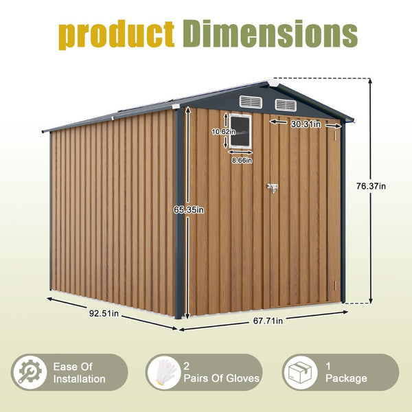 English Elm 6x8ft Outdoor Steel Storage Shed Lockable Vented Galvanized Metal Garden Backyard Tool Unit Yellow W1598P361332