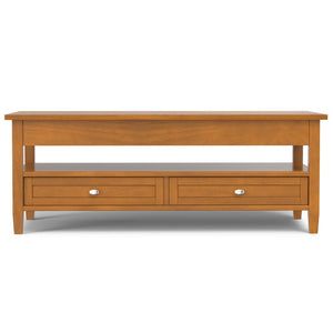 English Elm Warm Shaker Solid Wood Lift Top Coffee Table with Storage Drawers and Open Shelf B136P429089