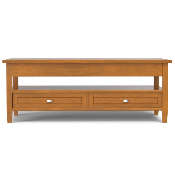 English Elm Warm Shaker Solid Wood Lift Top Coffee Table with Storage Drawers and Open Shelf B136P429089
