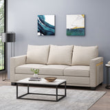 Christopher Knight Home® - Noble House - - Contemporary Light Beige Fabric 3-Seater Sofa With Square Arms – Comfortable, Stylish, And Cozy, Perfect For Family Seating And Relaxing Evenings, Modern Design And High-Quality Upholstery