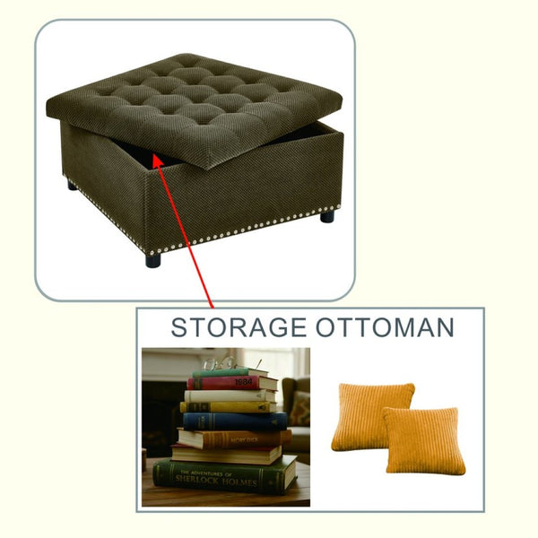 English Elm Storage Ottoman Tufted Nailhead Trim Lift Top Footstool for Living Room or Bedroom Coffee W5568P447091