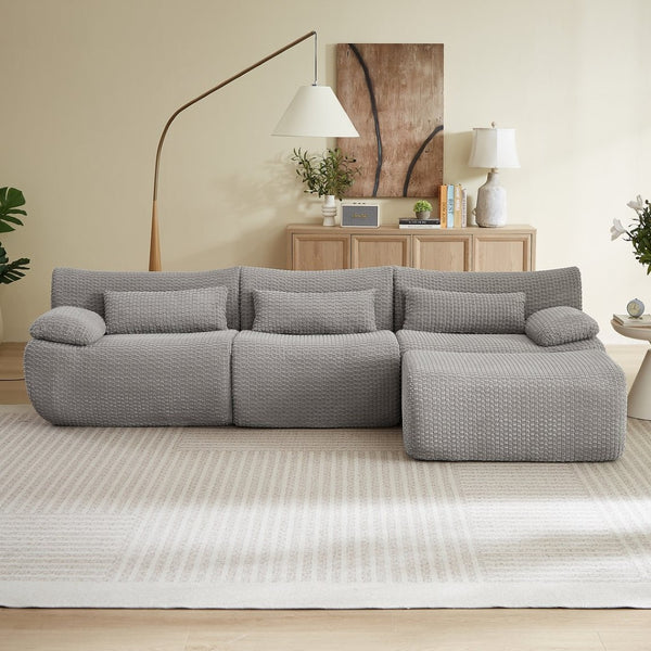 English Elm L Shaped Modular Sectional Corduroy Cloud Couch Oversized Family Living Room Sofa Grey W2339S00151