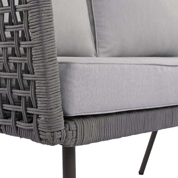 English Elm K&K 6-Piece Rope Patio L-Shaped Sectional Set with Acacia Wood Ice Box Table and Deep Cushions Grey N707S000014G