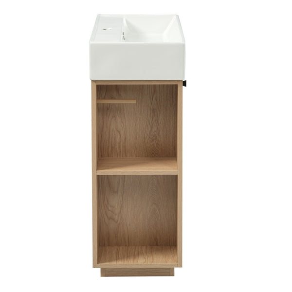 English Elm [video]21.6" Freestanding Bathroom Vanity Ceramic Sink Wavy Door Mdf Cabinet Small Bath Wood N729P285504N