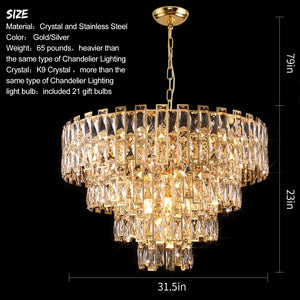 English Elm Gold French Empire Chandelier with Tiered K9 Crystal and 21 Lights for Dining Rooms W2869P476455