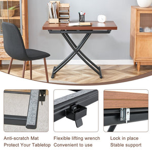 English Elm Modern Adjustable Lift Table Walnut Grain Mdf Top Slim Metal Legs Home Office Use Black + Dark Walnut W1151P303874