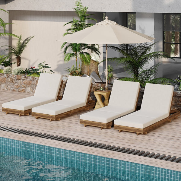English Elm Christopher Knight Home® - Lounge Chaise Set - Elegant Acacia Wood With Cream Triple-Fold Cushion, Adjustable Backrest & Versatile Options N770P281696T_N770P208317C