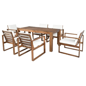 English Elm Trexm Acacia Wood Outdoor Dining Set Seats Six with Umbrella Hole Rustic Patio Beige,Mocha TM000019AAP