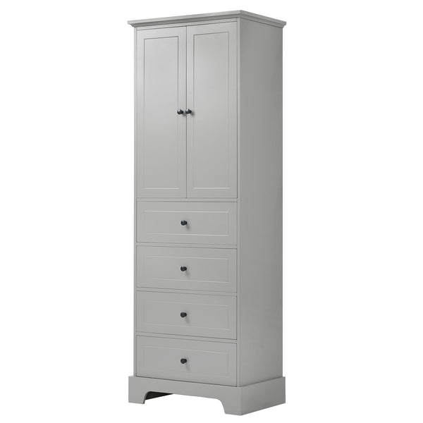 English Elm Storage Cabinet with 2 Doors and 4 Drawers, Slim MDF Organizer with Adjustable Shelf, Anti-Tip Safety Grey WF302825AAE