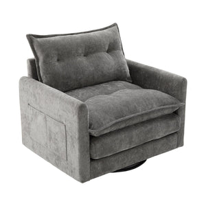 English Elm UNITED Swivel Barrel Chair with Chenille Upholstery, 360° Smooth Rotation, Padded Arm Comfort and Side Pockets for Living Room Relaxation Gray W1568P290087