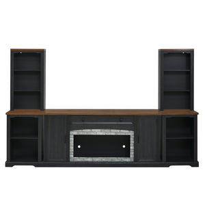 English Elm 3-piece Farmhouse Entertainment Center with Curved Cabinets Walnut Mdf Modular Living Room Black N721S000068B