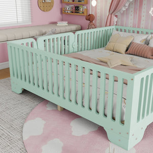 English Elm Full Size Montessori Floor Bed with Safety Fence Mdf Frame for Kids Bedroom W2593P381119