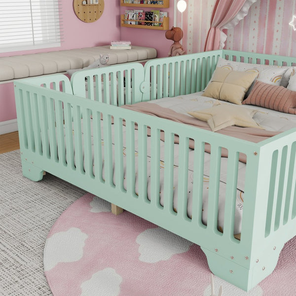 English Elm Full Size Montessori Floor Bed with Safety Fence Mdf Frame for Kids Bedroom W2593P381119