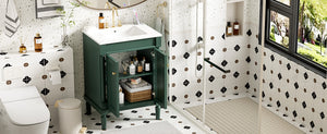 English Elm 24'' Modern Bathroom Vanity with Ceramic Basin, Solid Wood Frame, Soft-Close Doors, Ample Storage Green N710P190503F