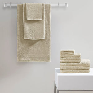 JLA Home 510 Design - 100% Cotton zero-twist 12-piece towel set — quick-dry, ultra-absorbent bath, hand & washcloths, OEKO-TEX certified Beige 5DS73-0217