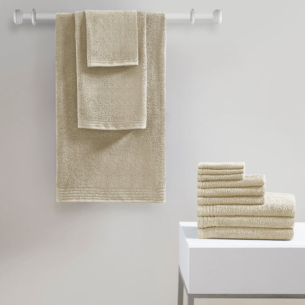 JLA Home 510 Design - 100% Cotton zero-twist 12-piece towel set — quick-dry, ultra-absorbent bath, hand & washcloths, OEKO-TEX certified Beige 5DS73-0217