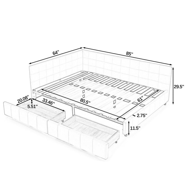 English Elm Queen Size Upholstered Tufted Bed Frame - Versatile Velvet Sofa Bed With Armrests & Backrest Comfort W487S00278-GIGA