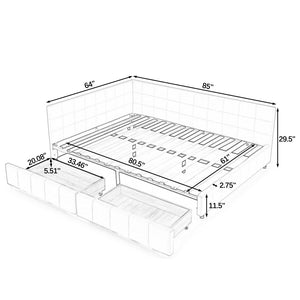 English Elm Queen Size Velvet Upholstered Tufted Bed Frame With Storage, Armrests, And Backrest For Comfort W487S00281-GIGA
