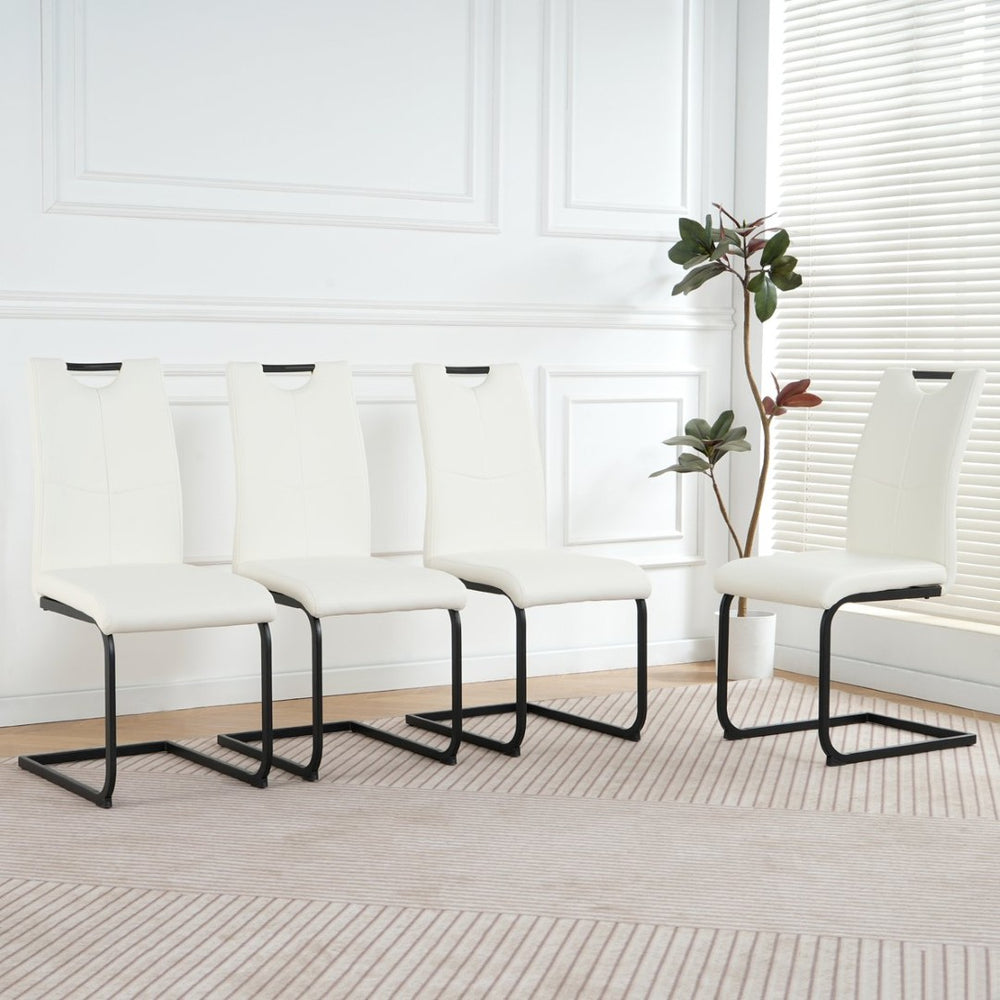 English Elm Modern White Pu Leather Dining Chairs with Black Metal Legs Ergonomic Set of 2 White Pu W210P199101