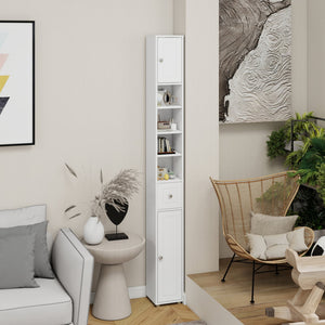 English Elm Tall Slim Bathroom Storage Cabinet 71" Freestanding White Organizer with Drawer, Doors & 4 Adjustable Shelves, UV Finish, Sturdy 50lb Load-Bearing (Assemble Required) W282P154459