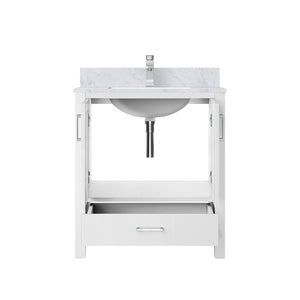 English Elm White 30 in. Bath Vanity with Carrara Marble Top, Soft-Close Drawer, Chrome Faucet, Spacious Storage B2731P258993