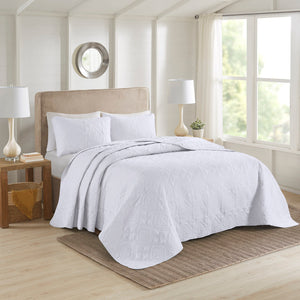 JLA Home 510 Design - 3 Reversible Bedspread Set Oversized Quilted Medallion Microfiber 3-Piece Hypoallergenic Washable Elegance White 5DS13-0293