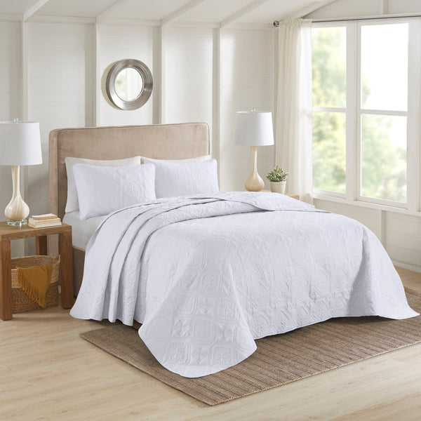 JLA Home 510 Design - 3 Reversible Bedspread Set Oversized Quilted Medallion Microfiber 3-Piece Hypoallergenic Washable Elegance White 5DS13-0293