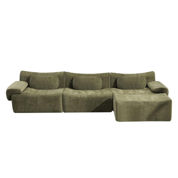English Elm Modular Chenille Deep Seat Sectional Sofa with Bamboo Frame for Living Room Lounge Green W1829S00069