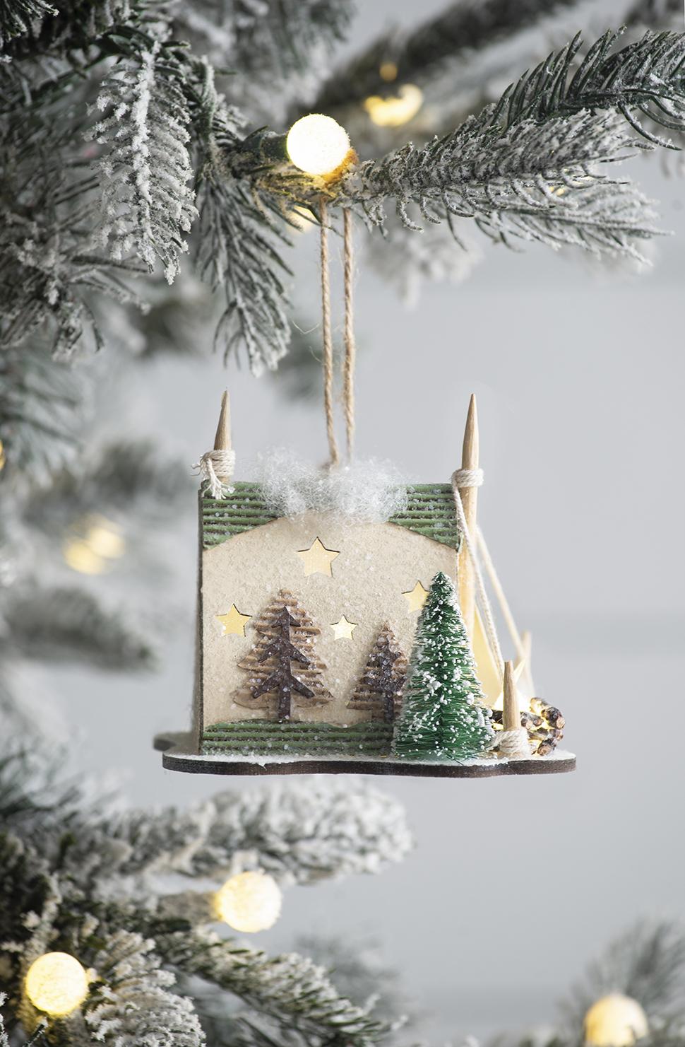 English Elm 5x3.5x4" Cardboard Lited Tent Ornament Set of 6 — White Eco Holiday Hanging Tree Decor, Lightweight Illuminate Chic W2078P253834