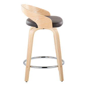 English Elm Grotto 24" Contemporary Fixed-Height Swivel Counter Stool with Faux Leather Cushion and Chrome Footrest Brown B202S00073