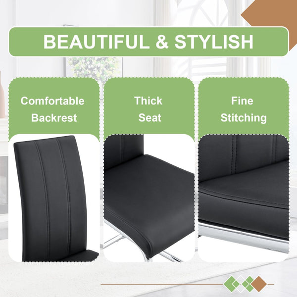 English Elm 4-pack Pu High-back Dining Chairs with Powder-coated Metal Legs for Modern Kitchens Black W3875P372872